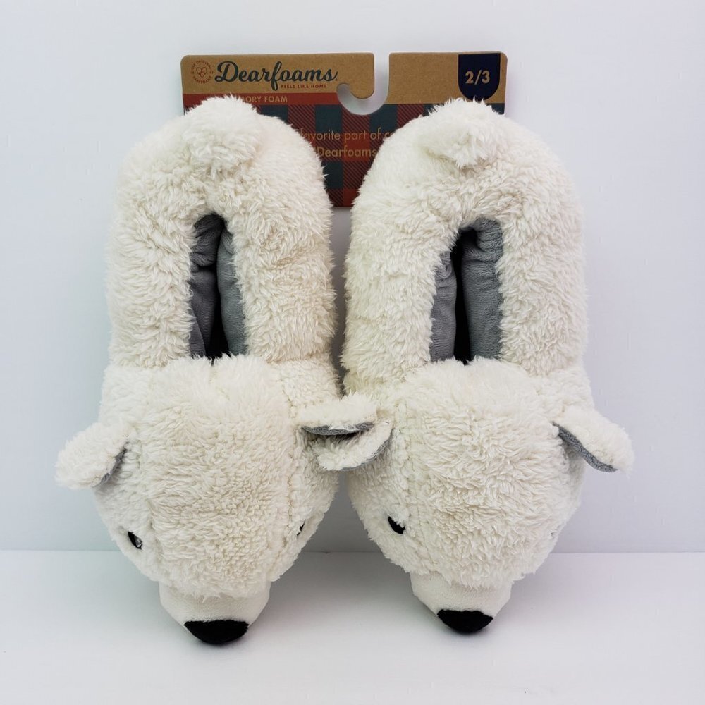 NEW Dearfoams Rowan Polar Bear Critter Kids Size 2/3 White Closed Back Slippers - Picture 2 of 7